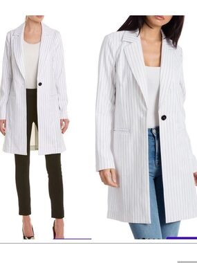 Avec Les Filles White Pinstripe Longline Blazer